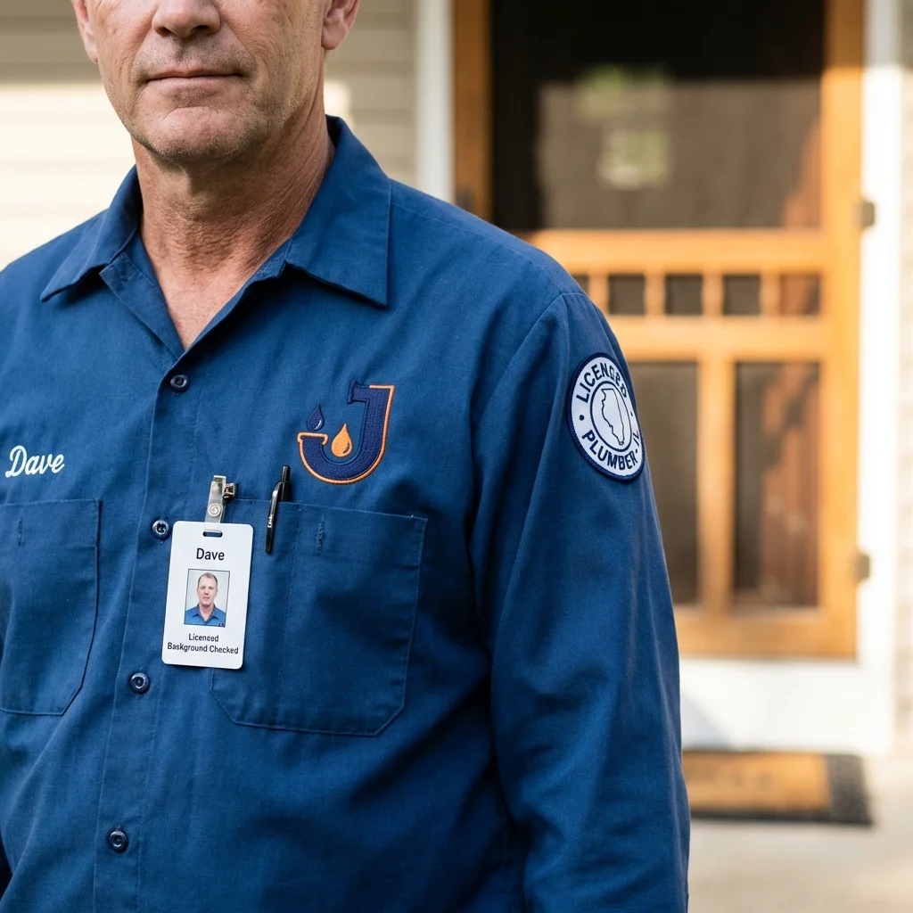 Licensed plumber showing ID badge in Decatur, AL